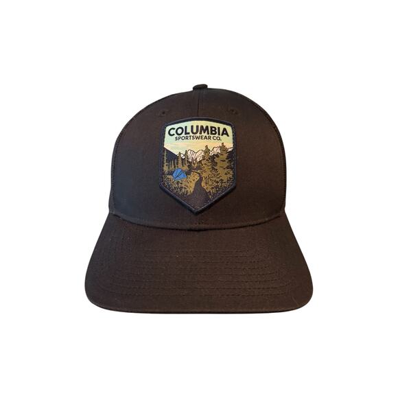 Columbia Sportswear Men’s Trucker Hat Mesh Snapback Cap Black Outdoor Patch Logo - Picture 1 of 6